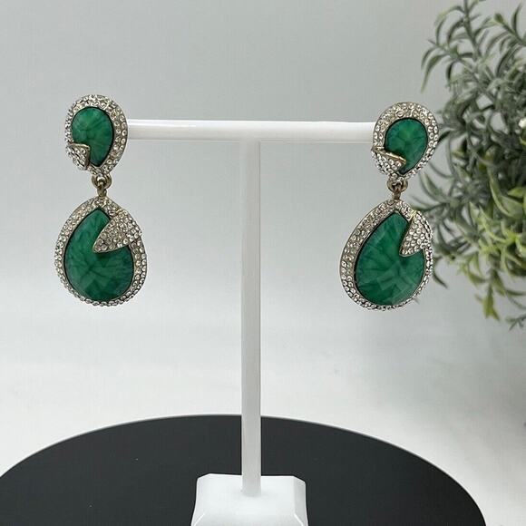 Amrita Singh Gold Tone Austrian Pave Crystal Turquoise Green Teardrop Earrings - Picture 1 of 12